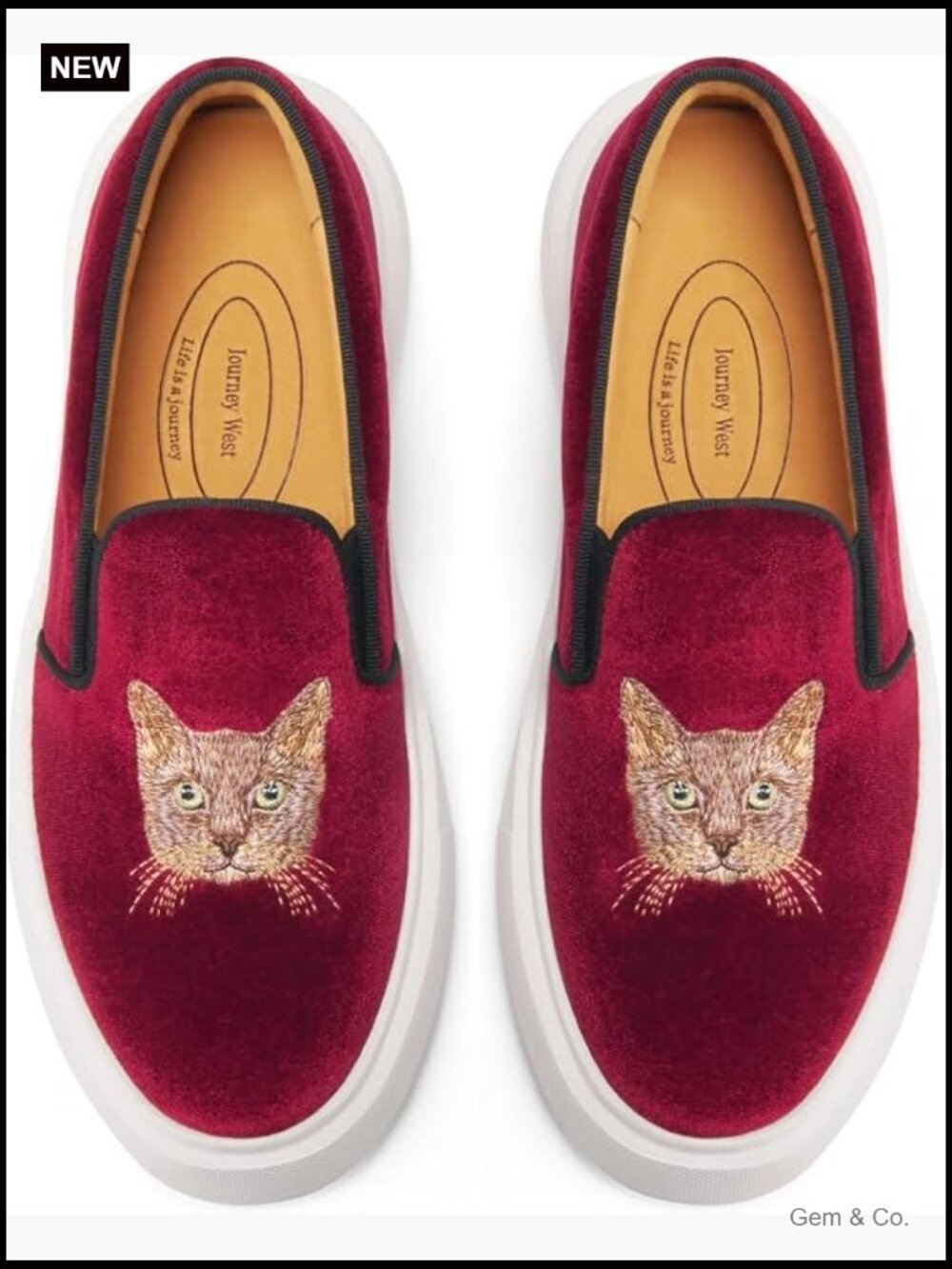 Embroidered Velvet Slip-On Sneakers - Comfort Platform Shoes
